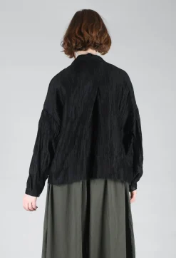 Grandad Collar Shirt in Lino Crush Nero