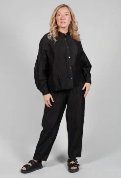 Grandad Collar Shirt in Lino Crush Nero