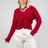 Grandad Knit Cardigan in Chili Pepper Red