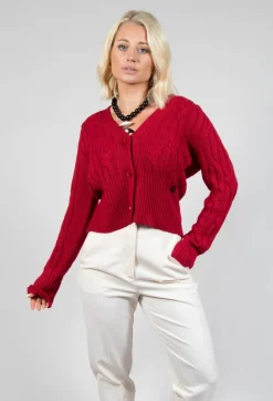 Grandad Knit Cardigan in Chili Pepper Red