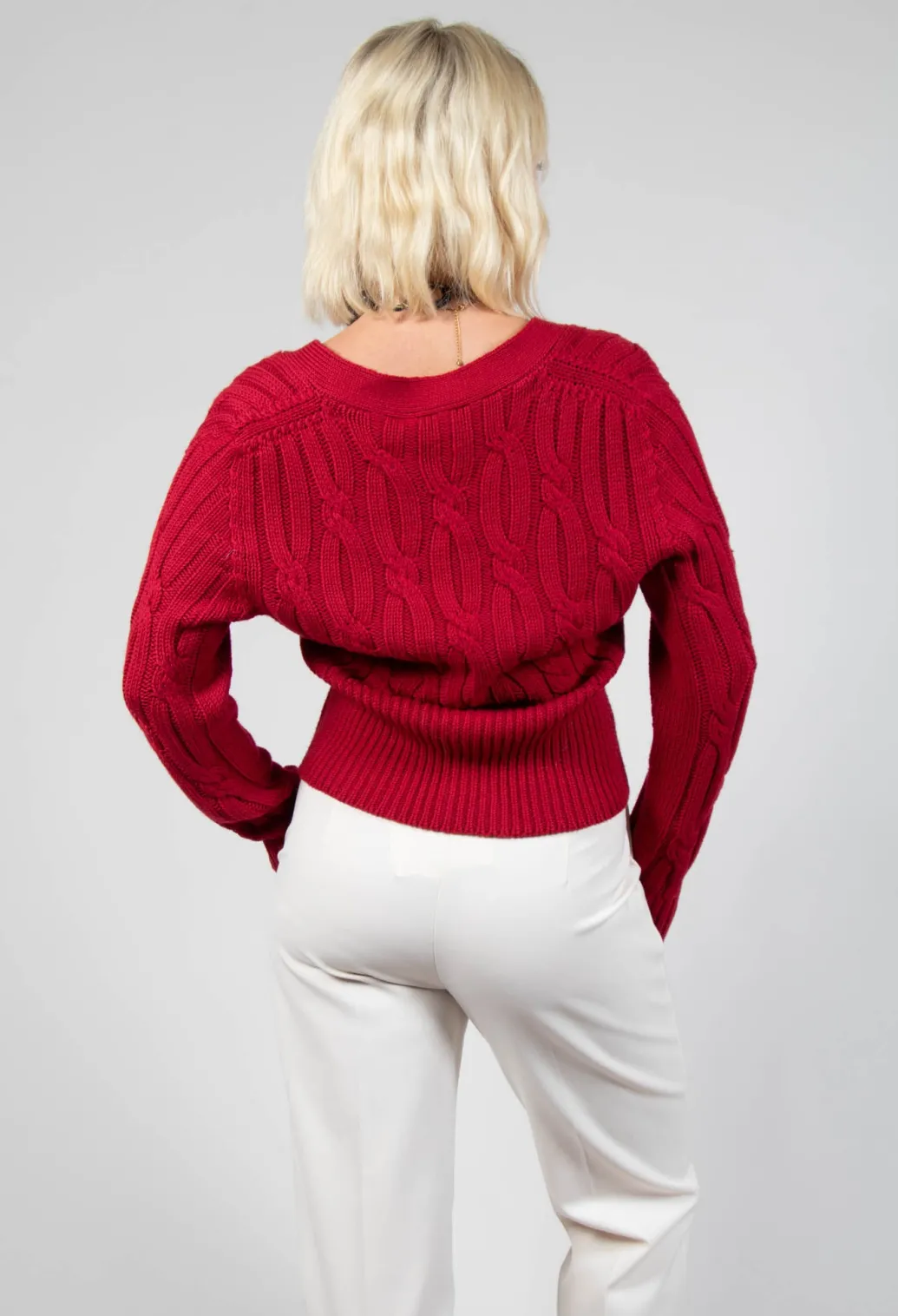 Grandad Knit Cardigan in Chili Pepper Red