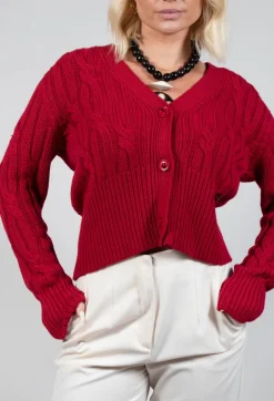 Grandad Knit Cardigan in Chili Pepper Red