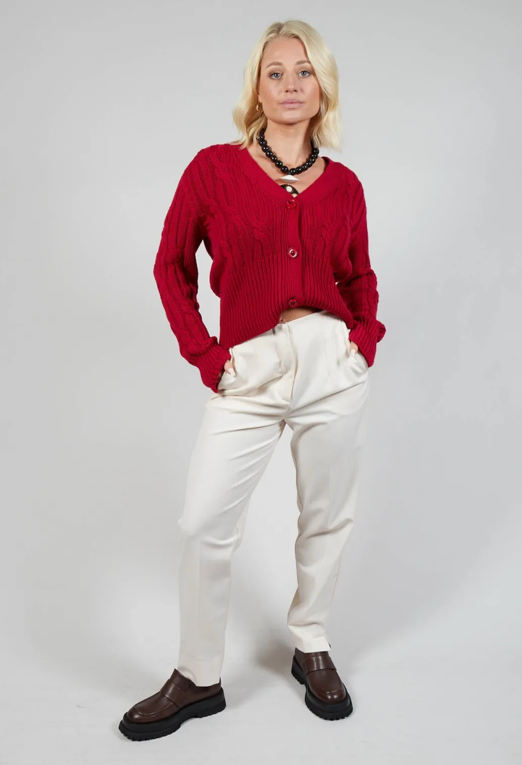 Grandad Knit Cardigan in Chili Pepper Red