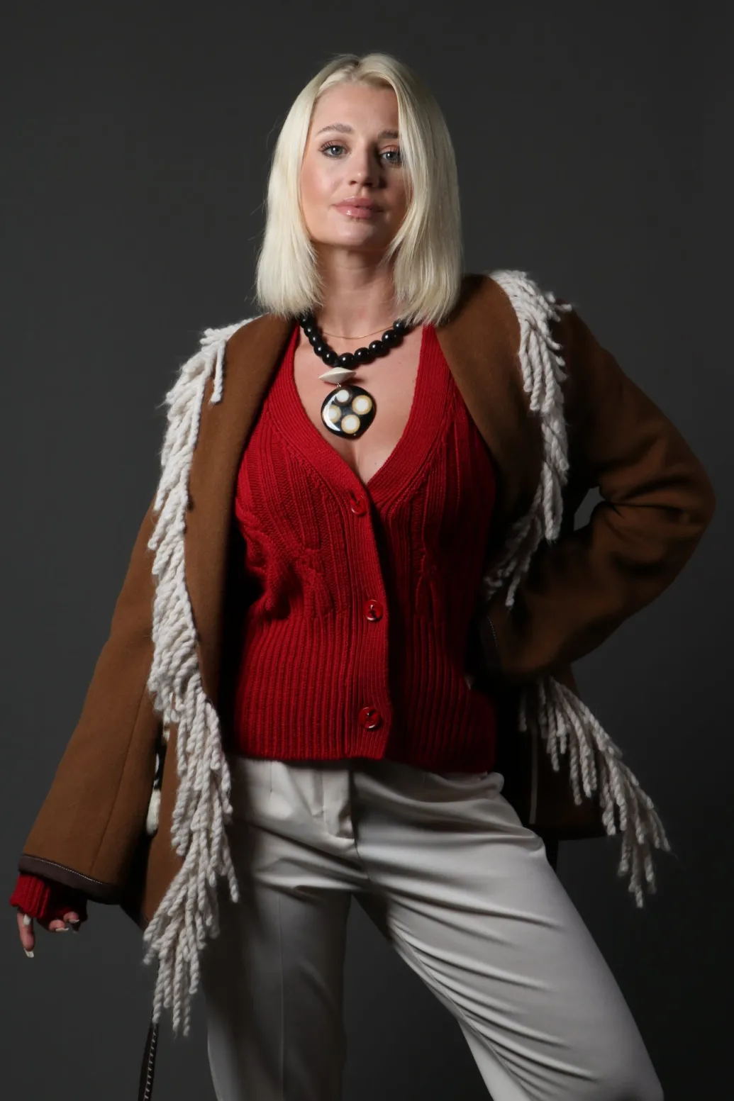 Grandad Knit Cardigan in Chili Pepper Red