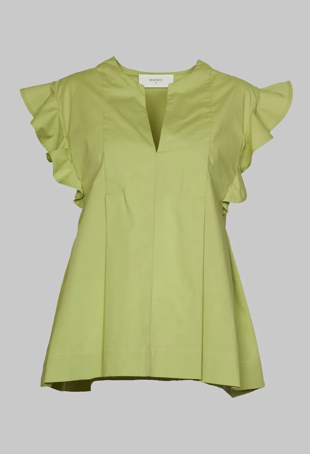 Green V Neck Shirt with Flounce Sleeves