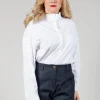 Half Button Through Shirt with Stand Collar in White