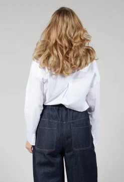 Half Button Through Shirt with Stand Collar in White