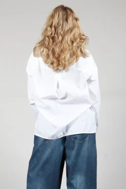 Half Button Through Shirt with Stand Collar in White