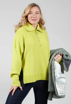 Half Zip Wool Jumper in Lime