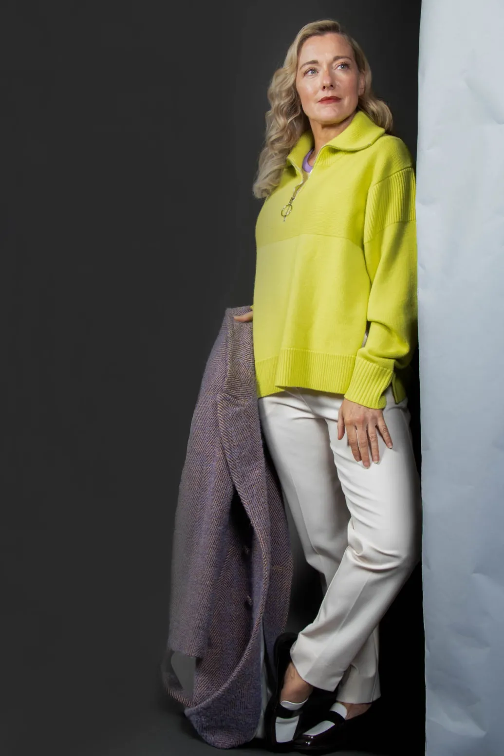 Half Zip Wool Jumper in Lime
