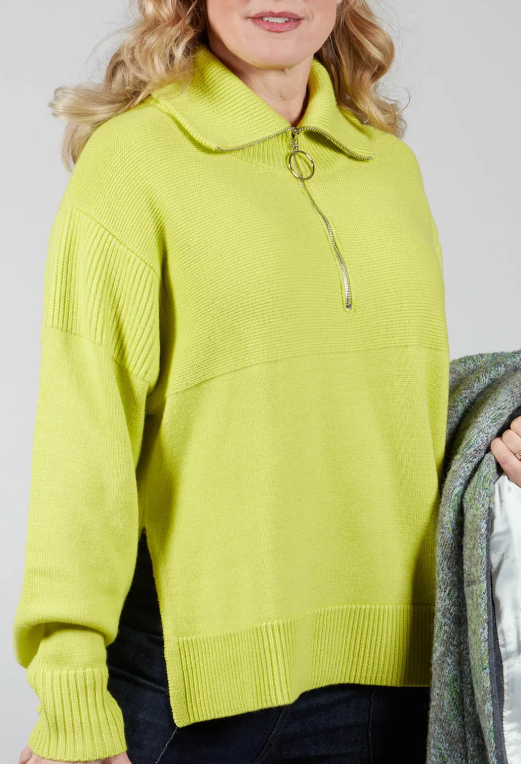 Half Zip Wool Jumper in Lime