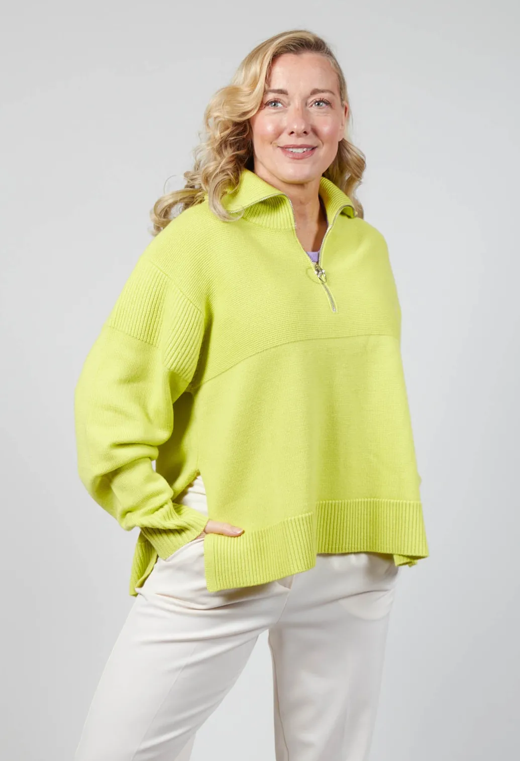 Half Zip Wool Jumper in Lime