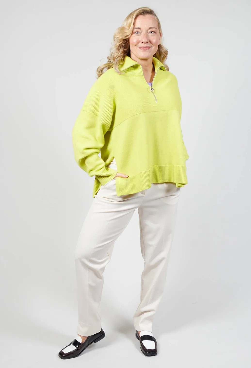 Half Zip Wool Jumper in Lime
