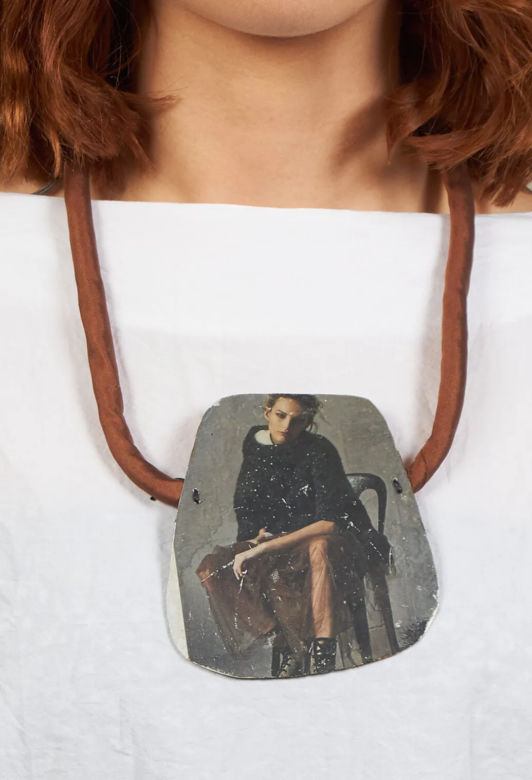 Handmade Fabric Necklace with Model Graphic