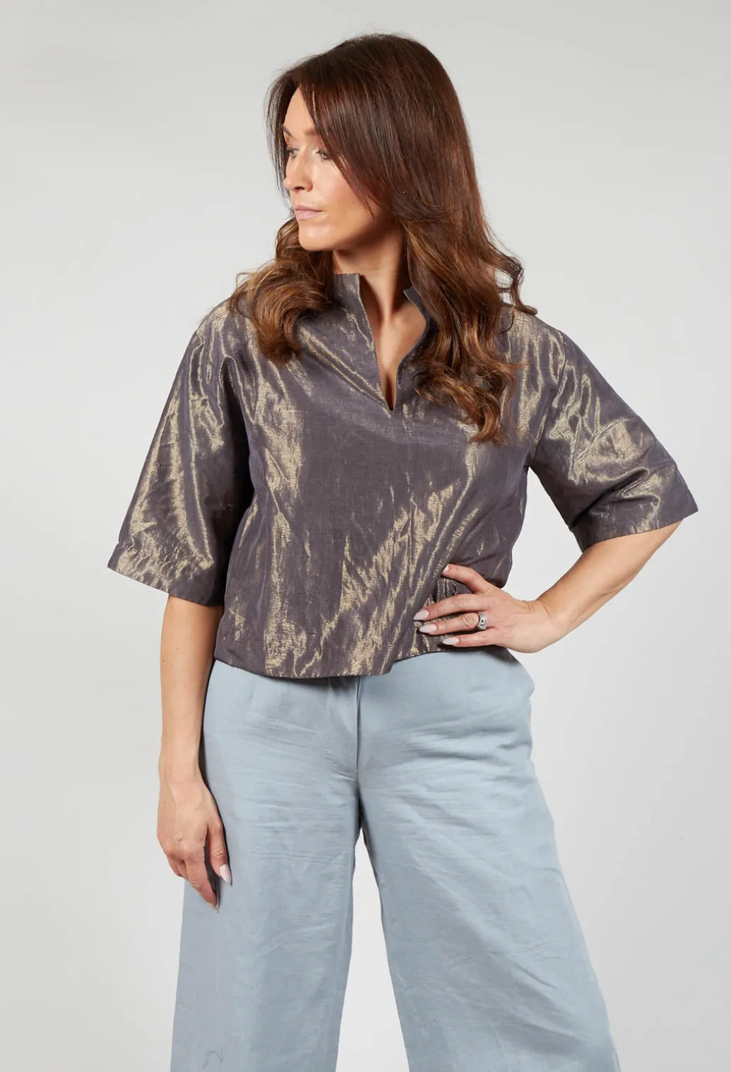 Handwoven Silk Metal Blouse in Copper