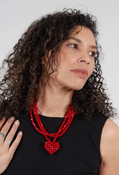 Heart Chain Necklace in Red