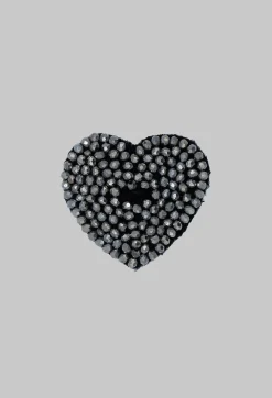 Heart Shape Beaded Accessory Patch in Silver