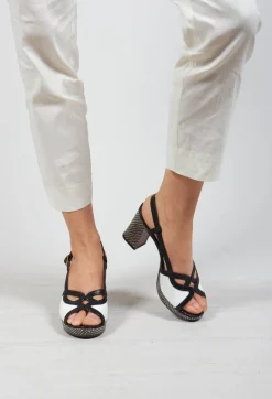 Heeled Sandal with Contrasting Detail in Black and White