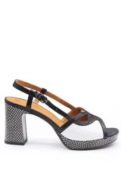 Heeled Sandal with Contrasting Detail in Black and White