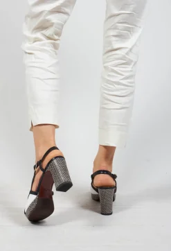 Heeled Sandal with Contrasting Detail in Black and White
