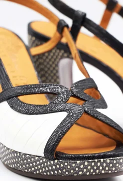 Heeled Sandal with Contrasting Detail in Black and White