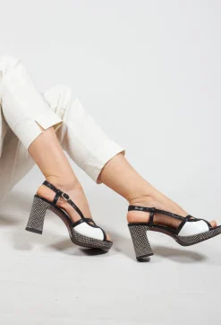 Heeled Sandal with Contrasting Detail in Black and White