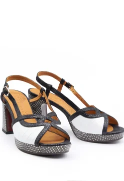 Heeled Sandal with Contrasting Detail in Black and White