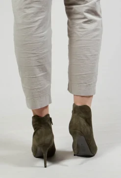 Heeled Suede Ankle Boot with Zip in Army