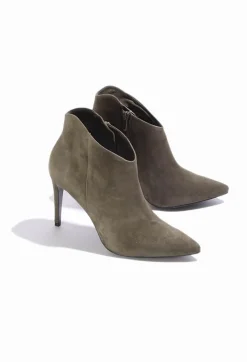 Heeled Suede Ankle Boot with Zip in Army