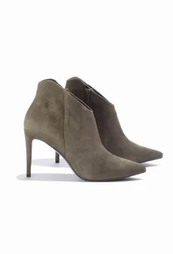 Heeled Suede Ankle Boot with Zip in Army