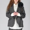 Herringbone Blazer with Front Split in Grey