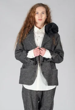 Herringbone Blazer with Front Split in Grey