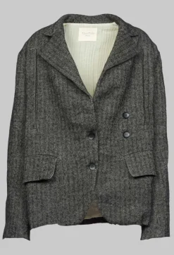 Herringbone Blazer with Front Split in Grey