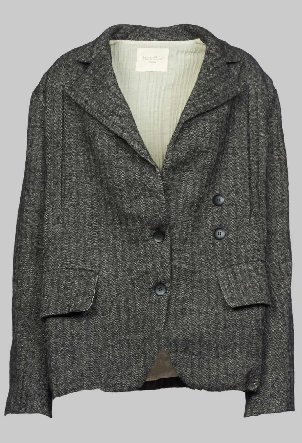 Herringbone Blazer with Front Split in Grey