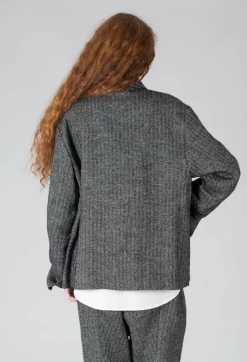 Herringbone Blazer with Front Split in Grey