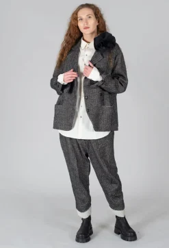 Herringbone Blazer with Front Split in Grey