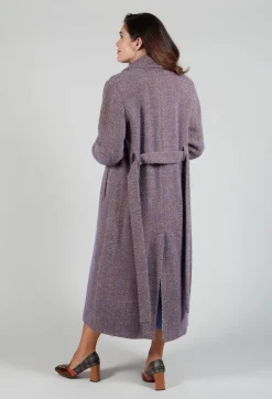 Herringbone Long Coat in Viola Purple