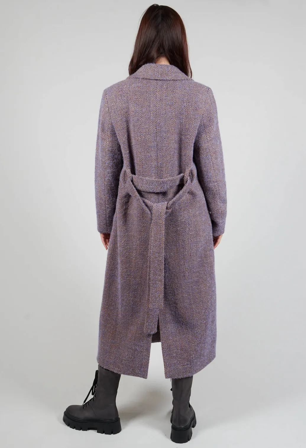 Herringbone Long Coat in Viola Purple