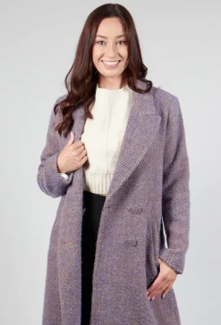 Herringbone Long Coat in Viola Purple