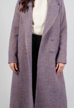 Herringbone Long Coat in Viola Purple