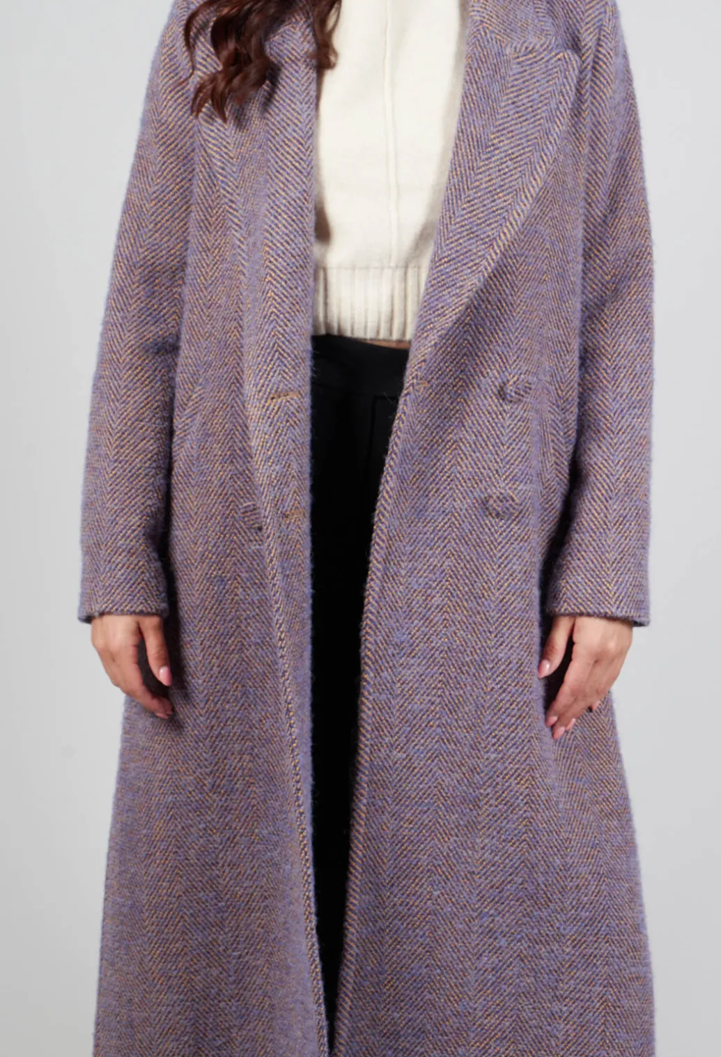 Herringbone Long Coat in Viola Purple