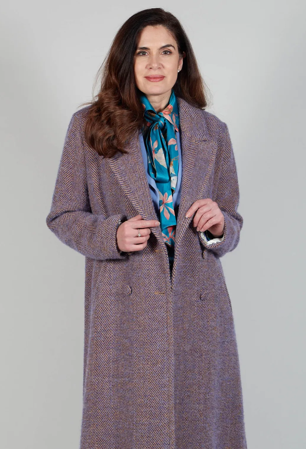 Herringbone Long Coat in Viola Purple