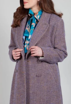 Herringbone Long Coat in Viola Purple