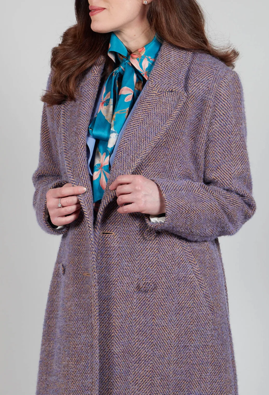 Herringbone Long Coat in Viola Purple