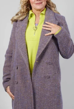 Herringbone Long Coat in Viola Purple