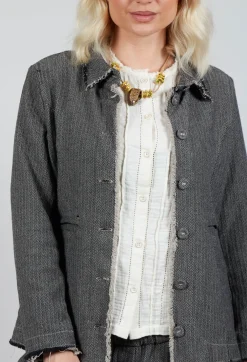 Herringbone Raw Edge Blazer Jacket in Sand
