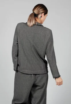 Herringbone Raw Edge Blazer Jacket in Sand