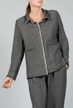 Herringbone Raw Edge Blazer Jacket in Sand
