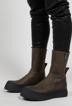 High Ankle Boots with Curved Zip in Gasoline Sottobosco