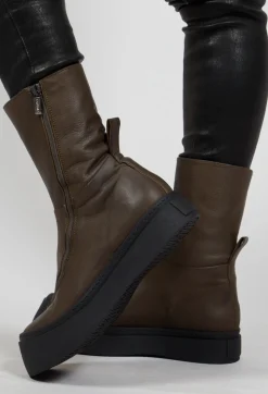 High Ankle Boots with Curved Zip in Gasoline Sottobosco